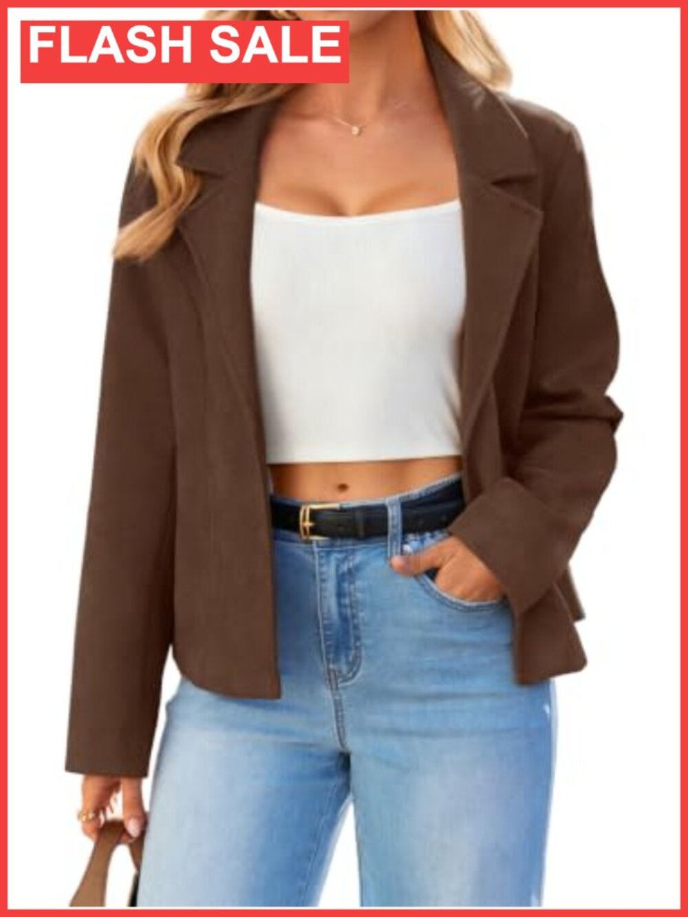 Faux Suede Lightweight Open Front Cropped Jacket Notch Lapel Casual Coat